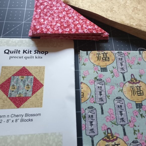 "Lantern n Cherry Blossom" Pre Cut Quilt Kit Makes 12 - 8" Square Blocks - Picture 3 of 4